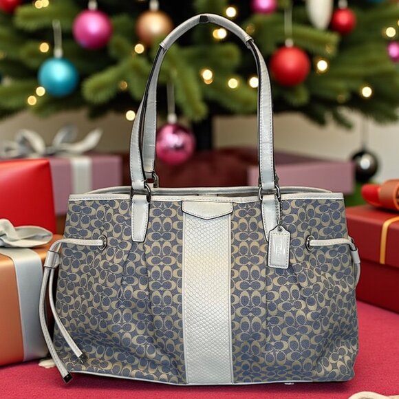 COACH SIGNATURE STRIPE JACQUARD DRAWSTRING CARRYALL (NWT) - Picture 1 of 9